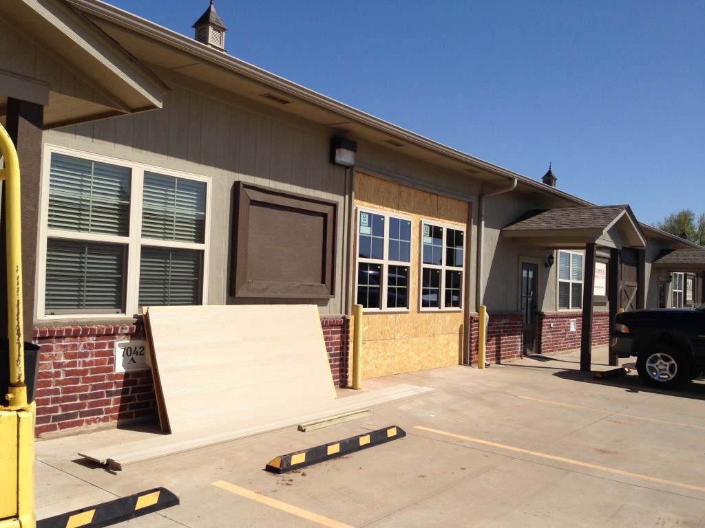 A garage door was transformed into a wall with windows