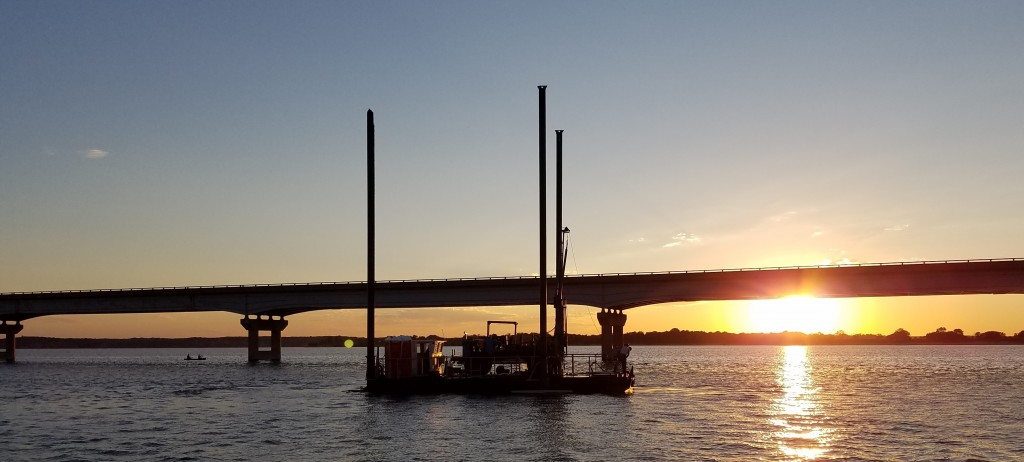 Drilling barge at Lake Texoma for the Willis Bridge project